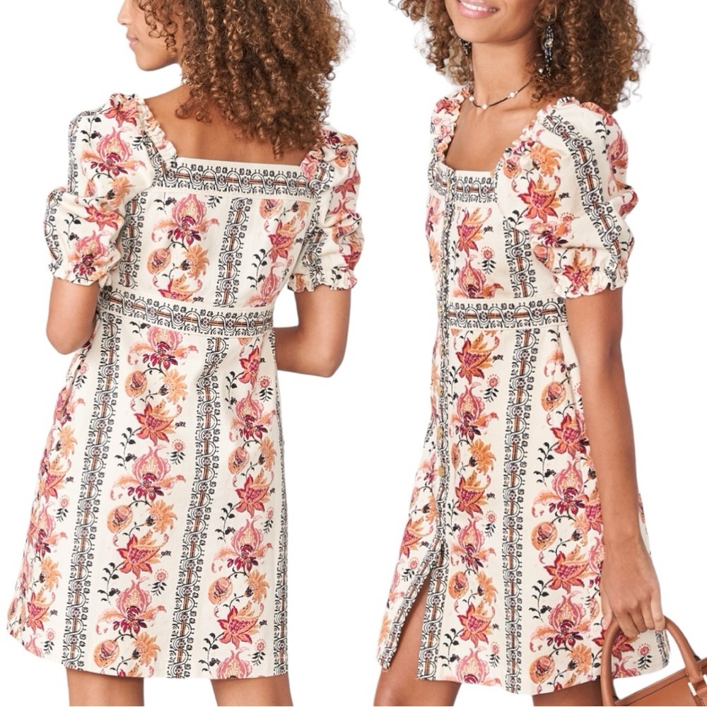 Spartina 449 Cream Floral Mini Dress with Pink & Orange Blooms